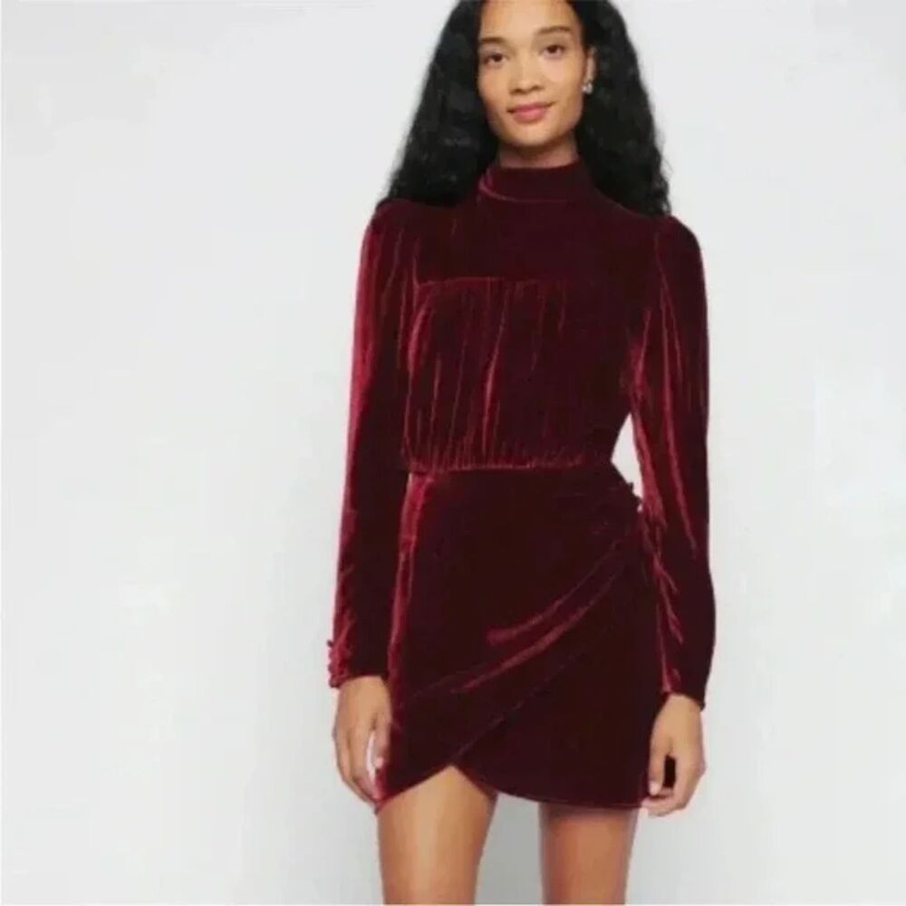 Reformation Evora Velvet Dress Chianti Burgundy Velvet Long Sleeve Womens Size 4